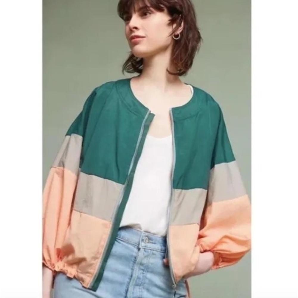 Anthropologie Elevenses Colorblock Windbreaker Jacket Size Extra Small/Small